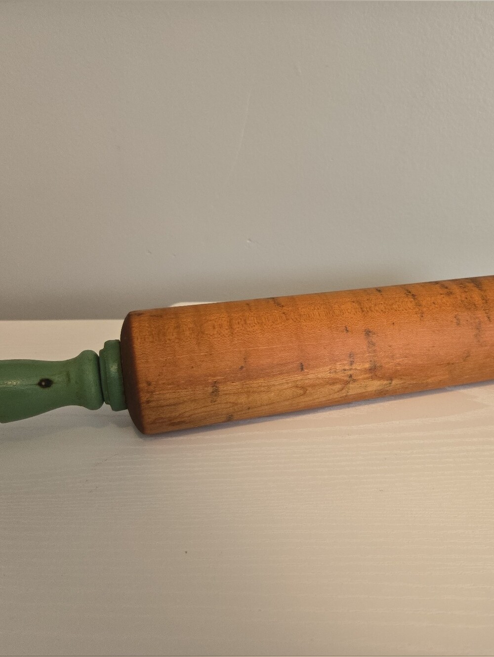 Vintage. Wood Rolling Pin With Green Handles.  Retro. Home Decor, Cottagecore